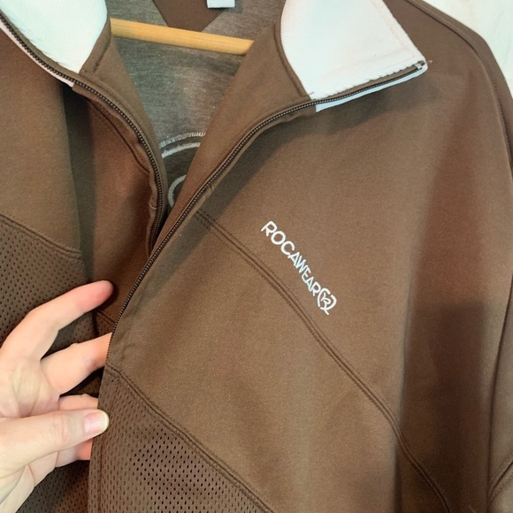 Vintage Authentic Rocawear Brown & White Diagonal Mesh Windbreaker, [Sz 3XL] - Picture 2 of 15
